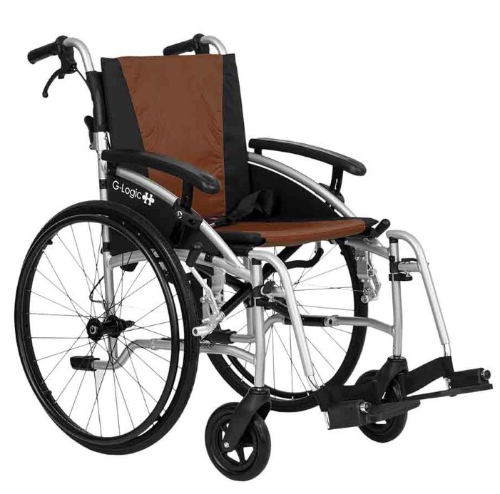 Excel G-Logic Lightweight Self Propelled Wheelchair 16'' With Silver Frame and Brown Upholstery